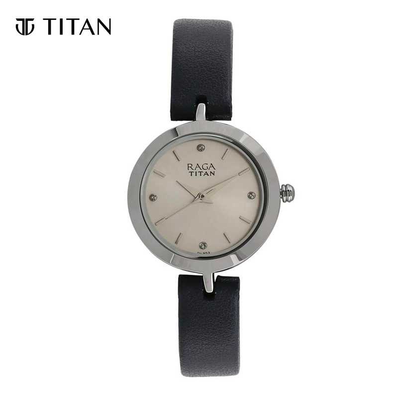 Titan Raga White Dial Black Leather Strap Women's Watch 2540SL01