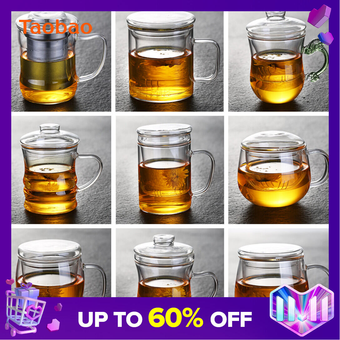 Transparent Glass with Handle Heat-Resistant Flower Tea Cup Tea Cup Coffee Cup Filter Liner Office Cup Piaoyi Cup Thickened