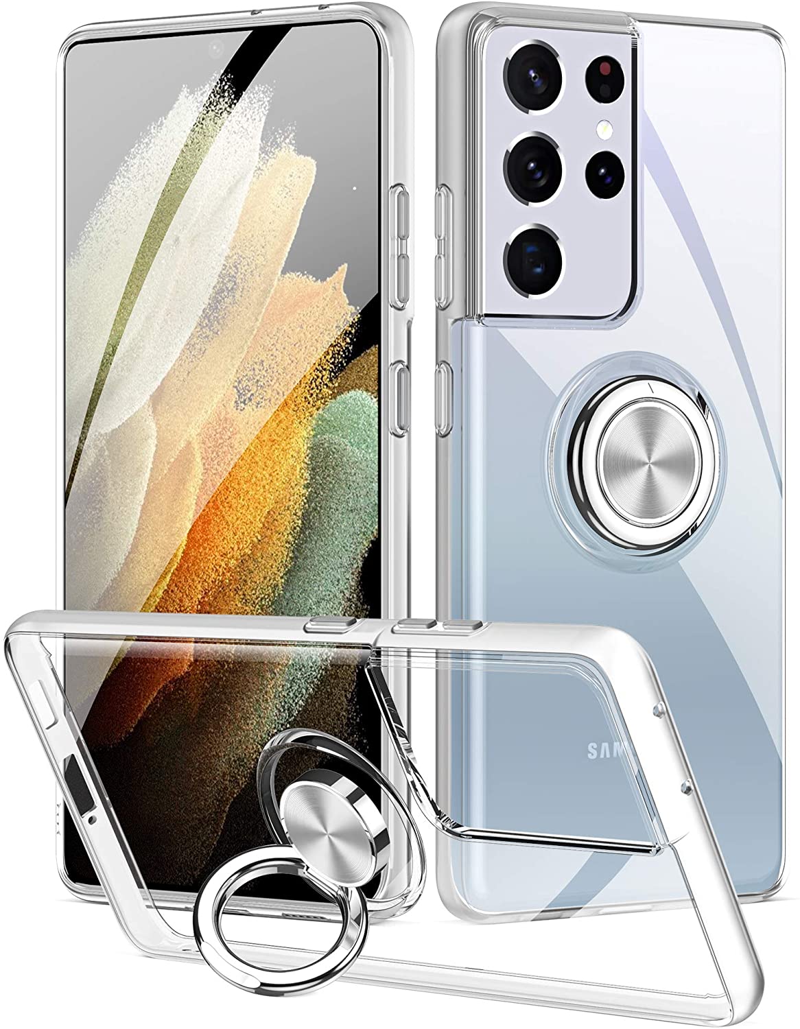 [SG] Samsung Galaxy S22 5G / S22+ 5G | S22 Plus 5G / S22 Ultra 5G / S21 5G / S21+ 5G / S21 Plus 5G / S21 Ultra 5G Case - Anti-Fall Thickened Clear Soft TPU with 360 Rotating Magnetic Ring Kickstand