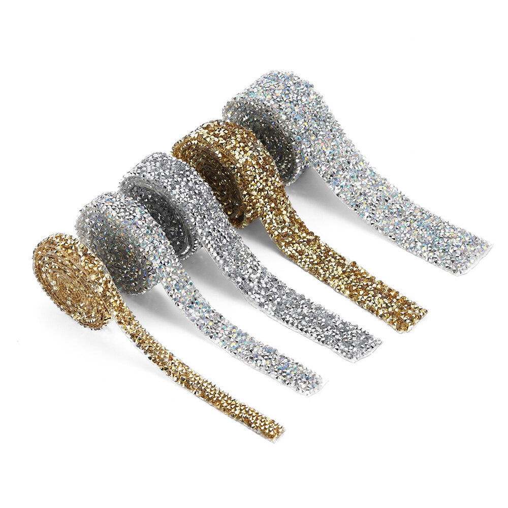 1 Yard 1.0-3.0mm Rhinestones Tape Banding Hotfix Strass Crystal Decoration Rhinestone Ribbon For DIY Woman Clothing Shoes Hats