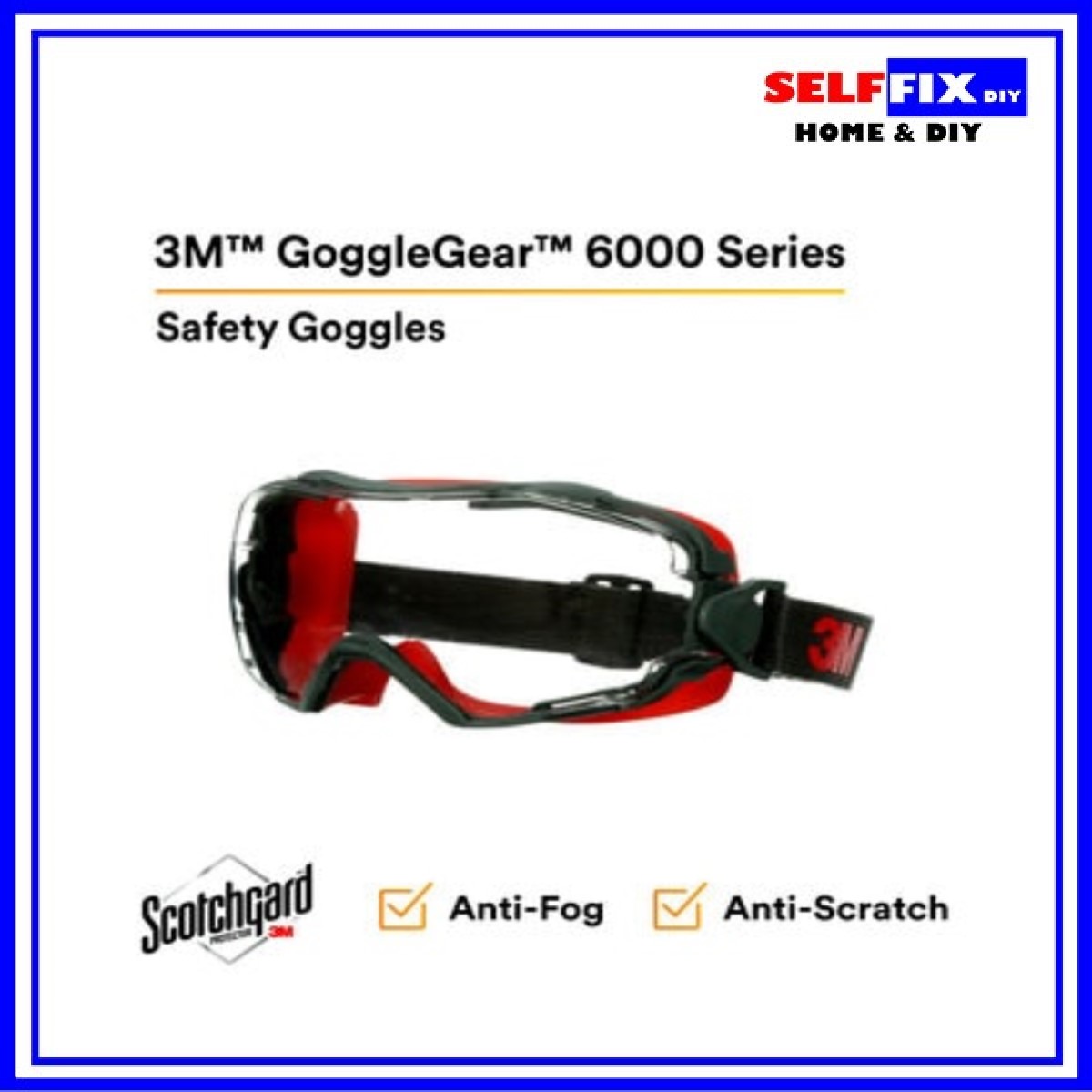 3M Safety Goggles - Scotchgard GoggleGear 6000 Series (Red Shroud) - Fits Over Glasses Anti-Fog & Anti-Scratch Coated Performance Eyewear
