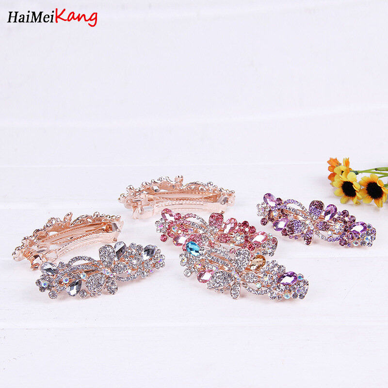 1pc Korean Rhinestone Hair Clip Fashion Bowknot Crystal Spring Clip Bridal Cross Hairpin Hair Accessories for Women