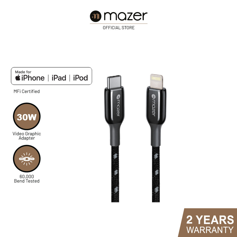 Mazer / Infinite.LINK 3 Pro Cable MFI Lightning to USB-C / 3.1A / 30W/0.5M - Black / 2 Years Warranty