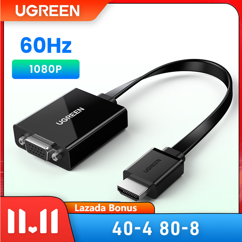 UGREEN 25CM HDMI to VGA Adapter 1080P 60Hz Digital to Analog Video Audio Converter Cable HDMI VGA Connector for Xbox 360 PS4 PC Laptop TV Box-Black