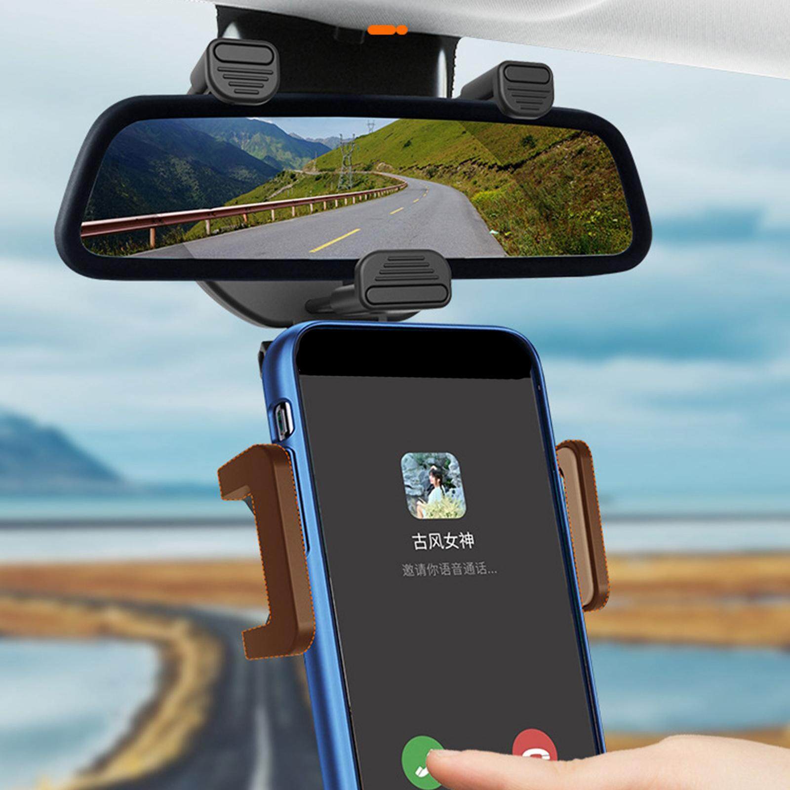 milageto 360° Rearview Mirror Car Phone Holder for Automobile 3-5.5inch Smartphones
