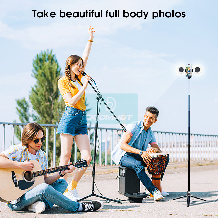 DoomHot Wireless Bluetooth Selfie Stick Tripod With Double Fill Light 1.7 M Long Phone Selfie Stand with Wireless Remote Extendable Selfie Stick 360° Rotation Aluminum Alloy Phone Stand Holder