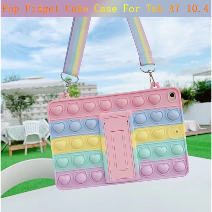 Pop Fidget Toy Bubble Silicone Case For Samsung Galaxy Tab A7 10.4"SM-T500 T505 T507 Kids Cover with Shoulder Strap