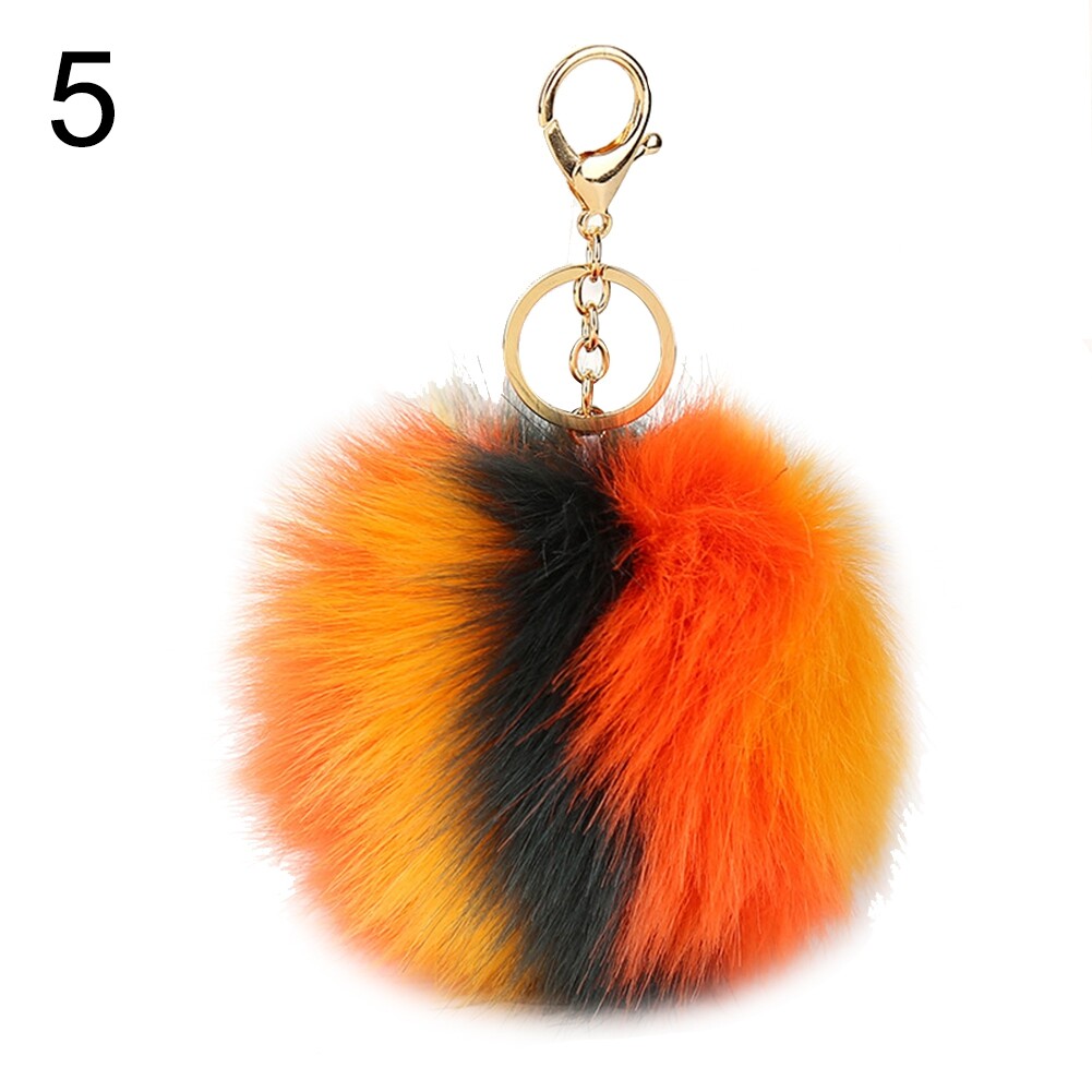 Colorful Faux Fur Pompom Pendant Keychain Key Ring Women Car Handbag Ornament