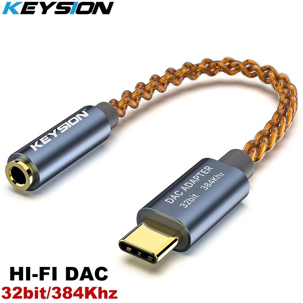 KEYSION HIFI DAC earphone Amplifier USB Type C to 3.5mm Headphone Jack audio adapter 32bit 384kHz Digital Decoder AUX Converter