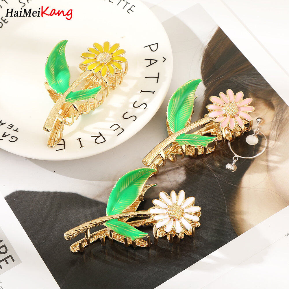 1pc Korean Gold Sunflower Hair Clip Alloy Flower Woman Hair Claw Ponytail Hairpin Summer Hair Accessories