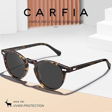 CARFIA Round Acetate Polarized Sunglasses for Women with Small Face and UV Protection (with Leather Case) CA5288